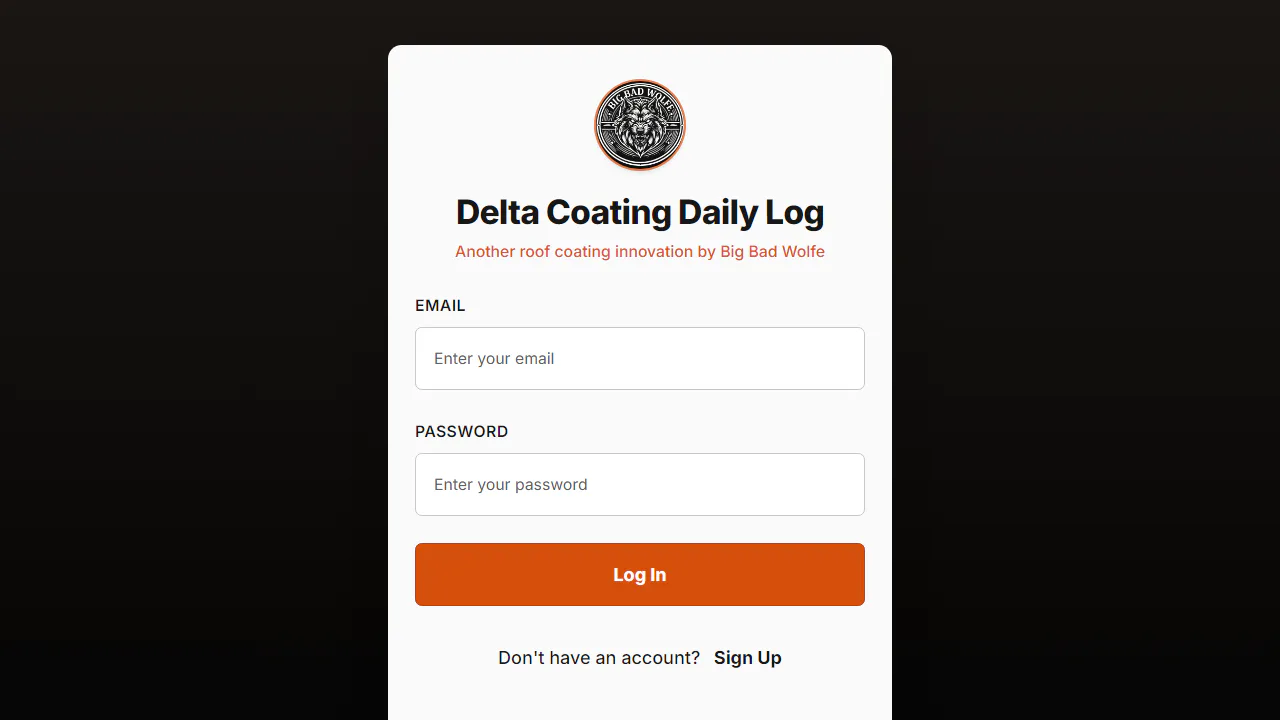 Delta Coating Daily Log live sign-in screen
