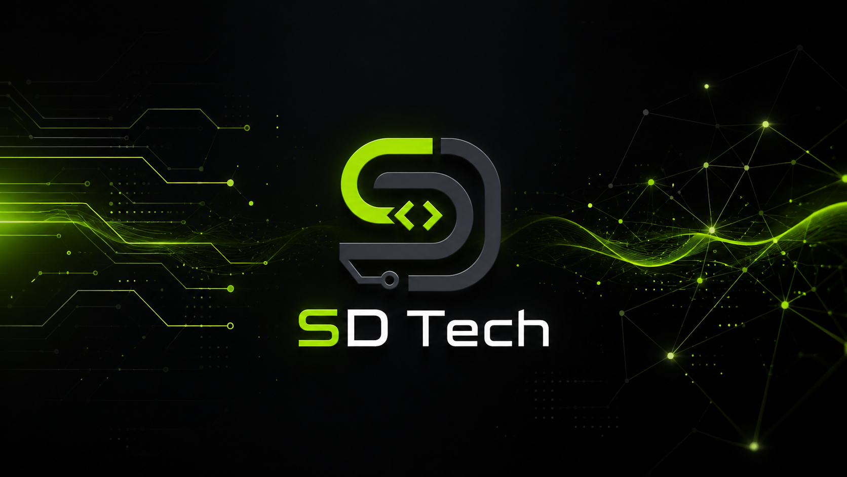 SD Tech logo with connected AI network artwork