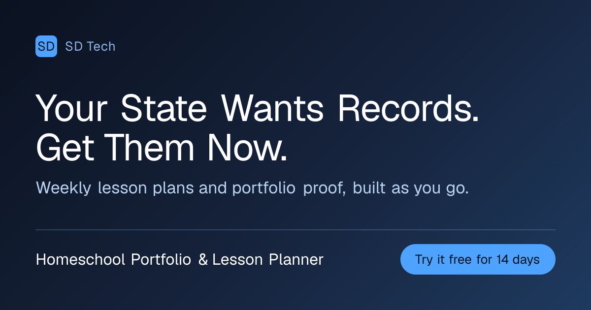 Homeschool Portfolio & Lesson Planner — Never scramble at year-end to prove what your kids actually learned.